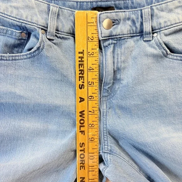 Talbots Jeans Women Sz 4 Petite Wide Leg Trouser Light Wash Frayed Hem Denim - Picture 5 of 12